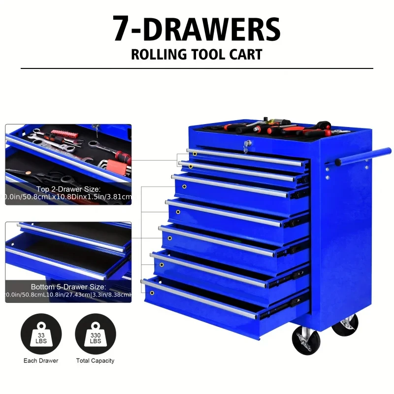 7단 서랍 블루 다기능 공구 트롤리(바퀴 포함), 자동 - Workshop Tools Car 리뷰 및 가격